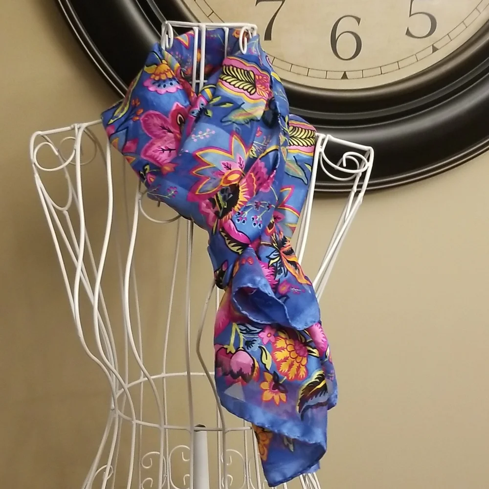 $5 ITEM.Beautiful vibrant blue multi colored floral scarf. Must Bundle